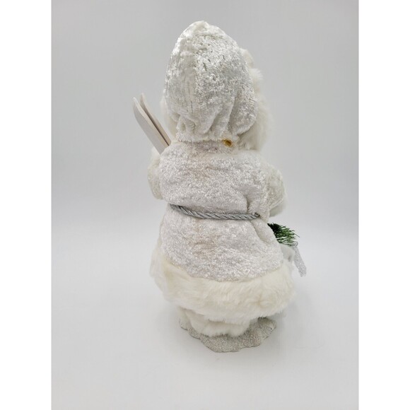 Standing Santa Claus Figure 12" Old World Style White Coat Holding Skis 12" - Picture 5 of 9